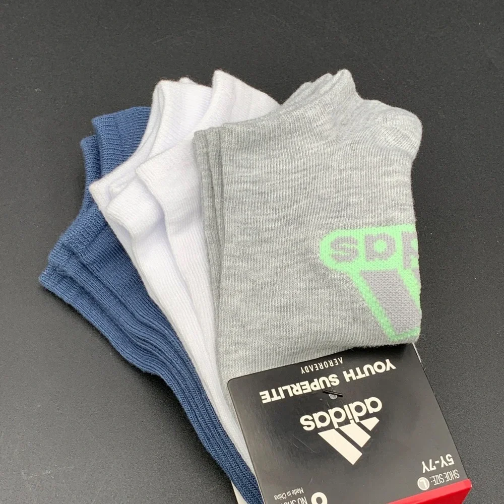 Adidas Youth Superlite No Show Socks 6-Pack L‎ 5Y-7Y Aeroready Blue Gray White